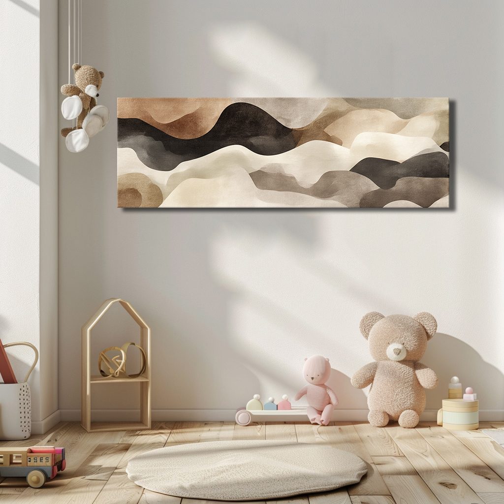Neutral Black and Beige Waves Abstract canvas wall art, unframed canvas