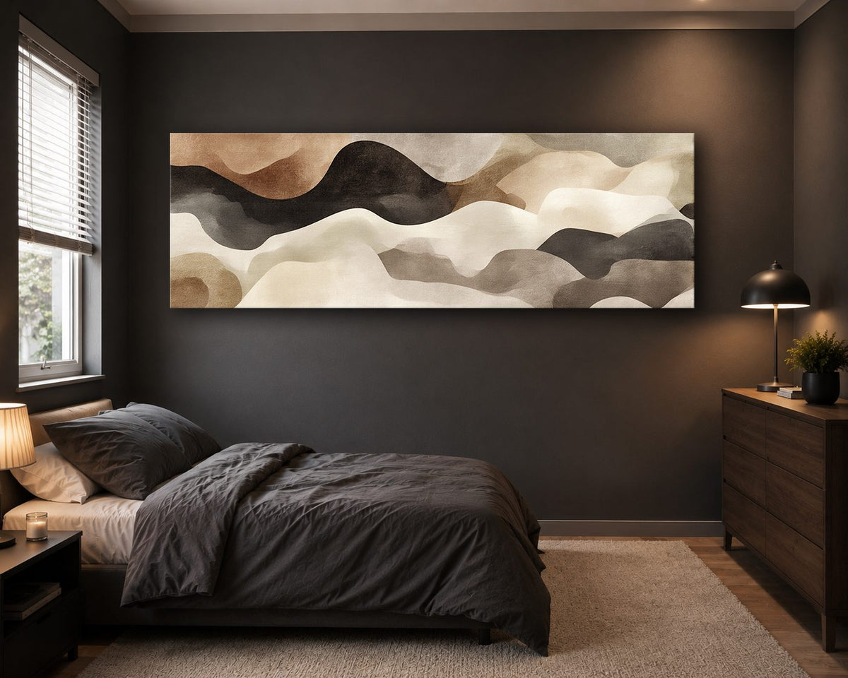 Neutral Black and Beige Waves Abstract canvas wall art, unframed canvas