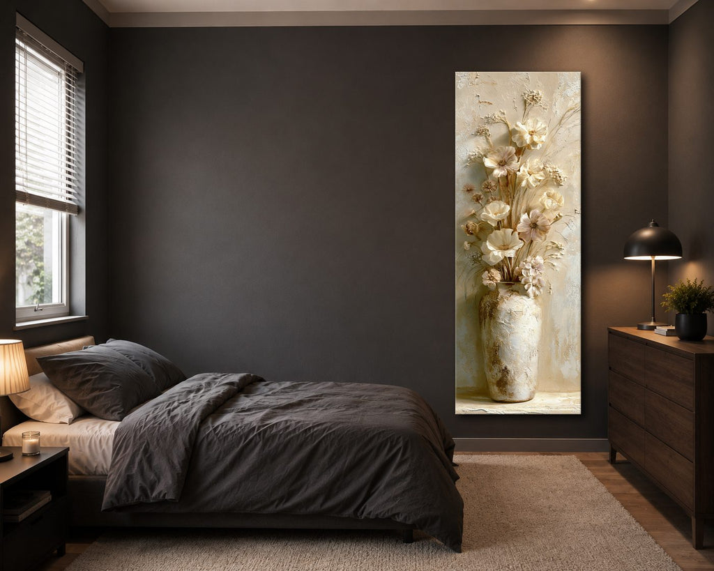 Neutral Flowers in Vase canvas wall art, unframed canvas