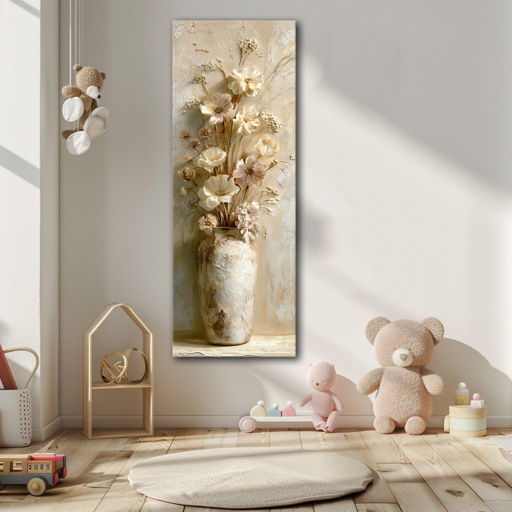 Neutral Flowers in Vase canvas wall art, unframed canvas