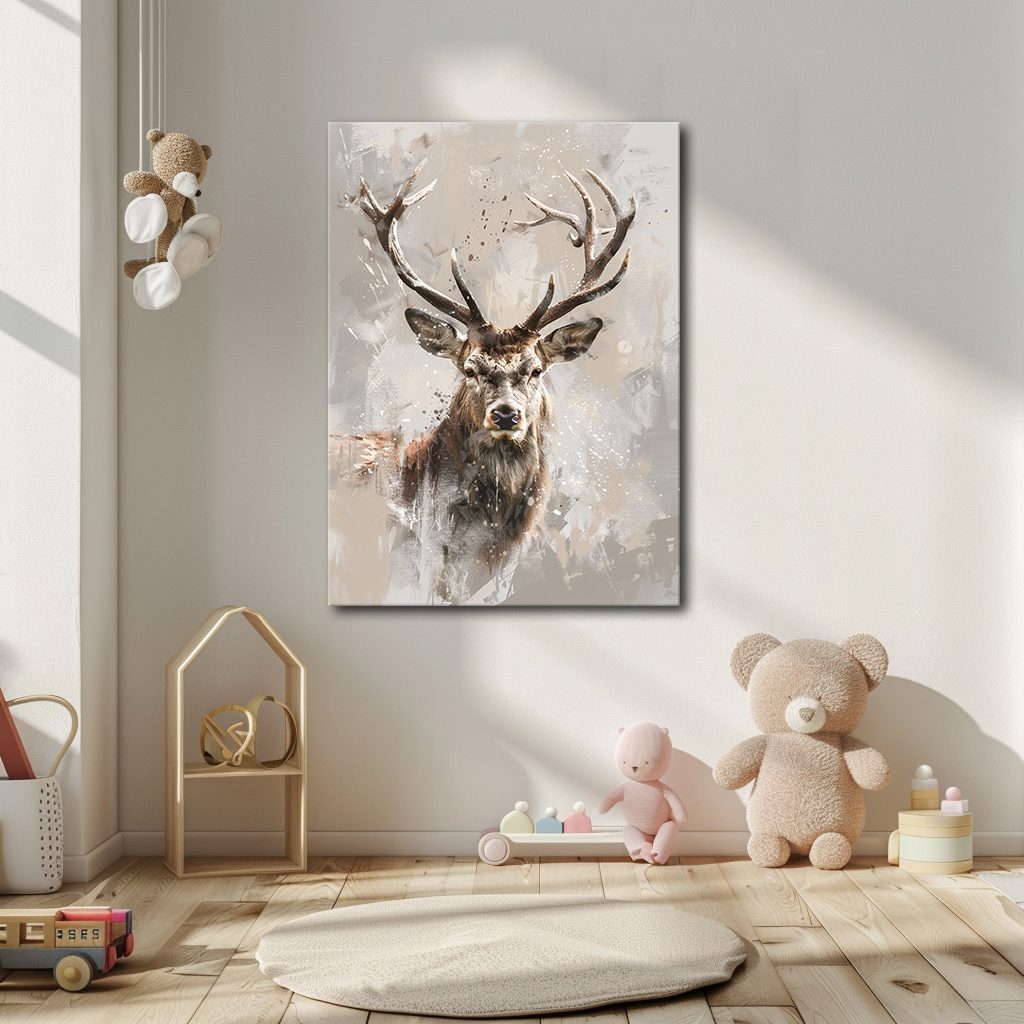 Neutral Stag Watercolor canvas wall art, unframed canvas