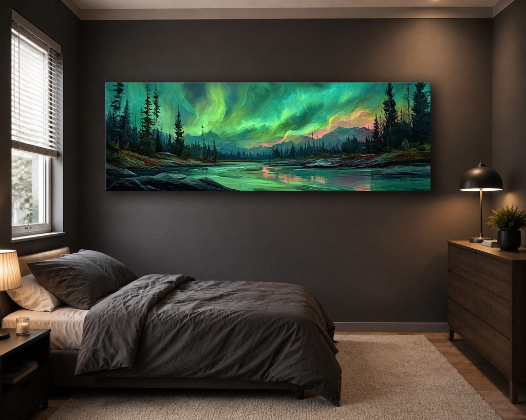 Northern Lights over Forest River canvas wall art, unframed canvas