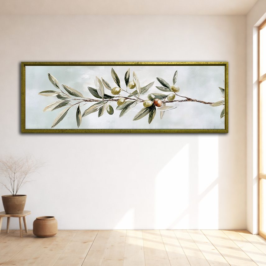 Olive Branch Botanical canvas wall art, gold floating frame