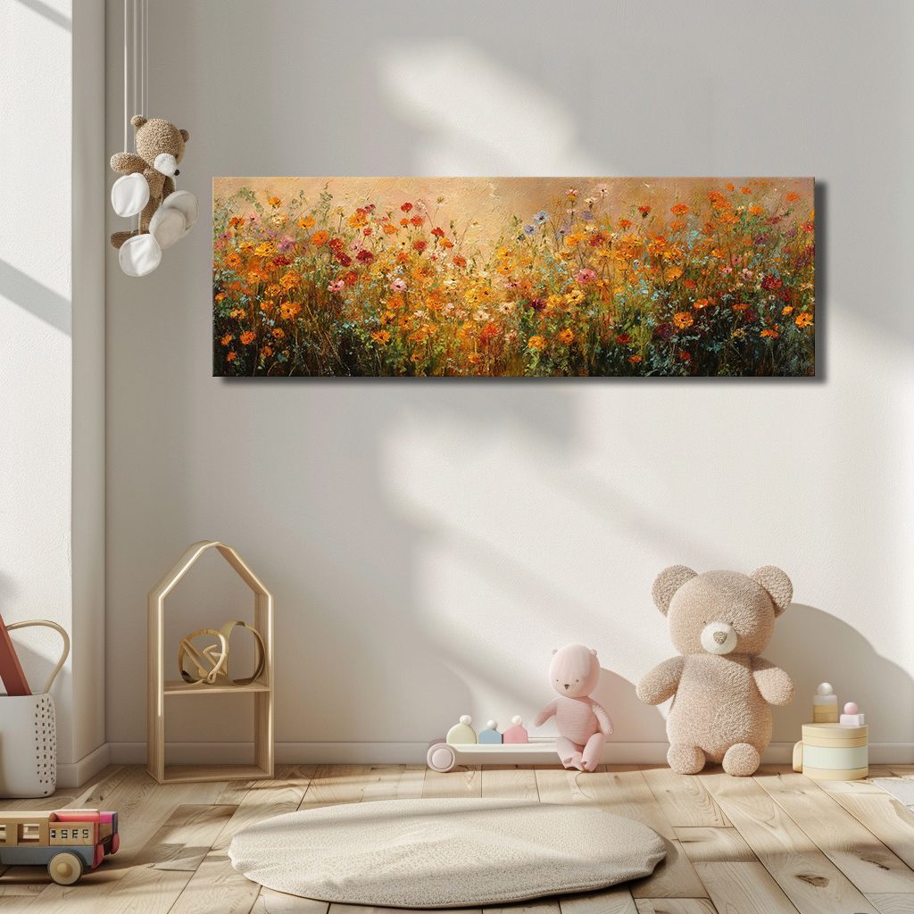 Orange Wildflower Meadow canvas wall art, unframed canvas