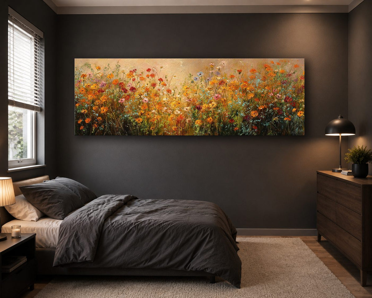 Orange Wildflower Meadow canvas wall art, unframed canvas