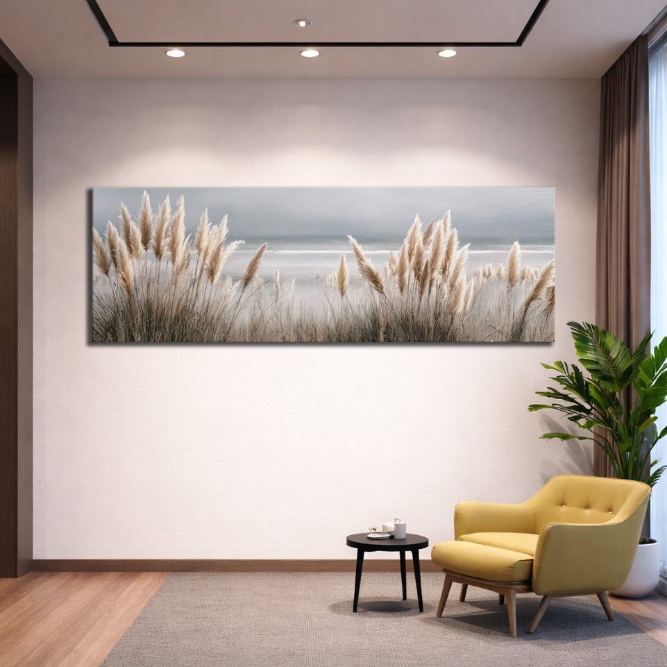 Pampas Grass Coastal Neutral canvas wall art, unframed canvas