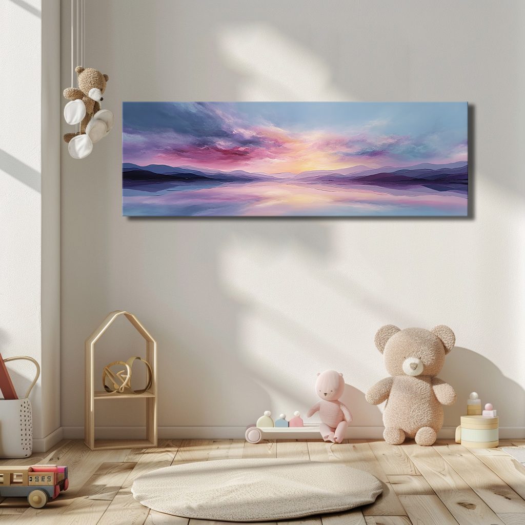 Pastel Purple Sunset Lake canvas wall art, unframed canvas