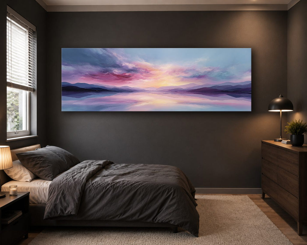 Pastel Purple Sunset Lake canvas wall art, unframed canvas