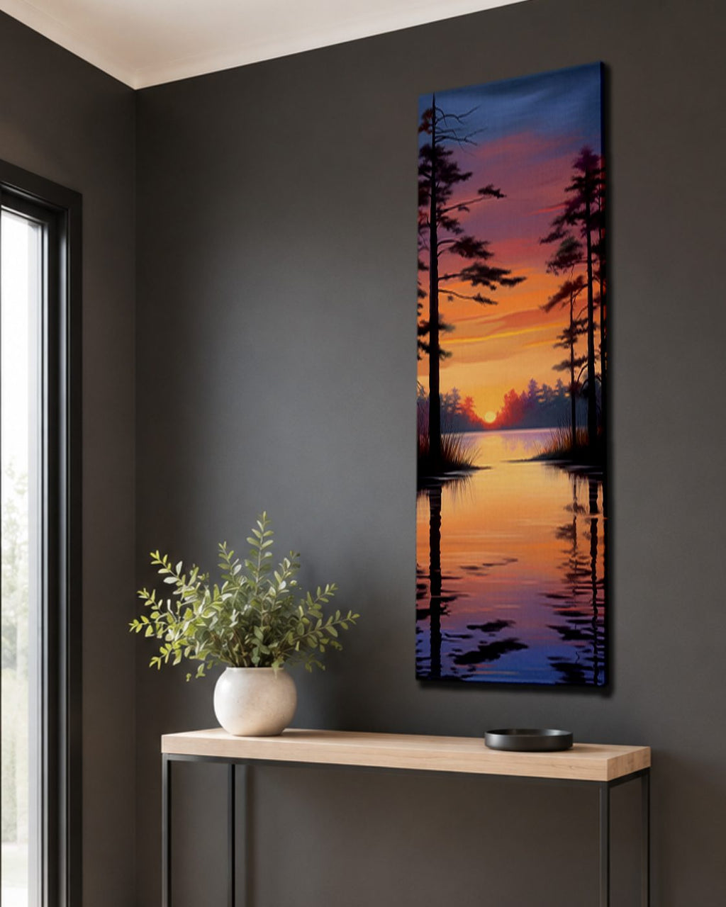 Pine Lake Sunset Reflection canvas wall art, unframed canvas