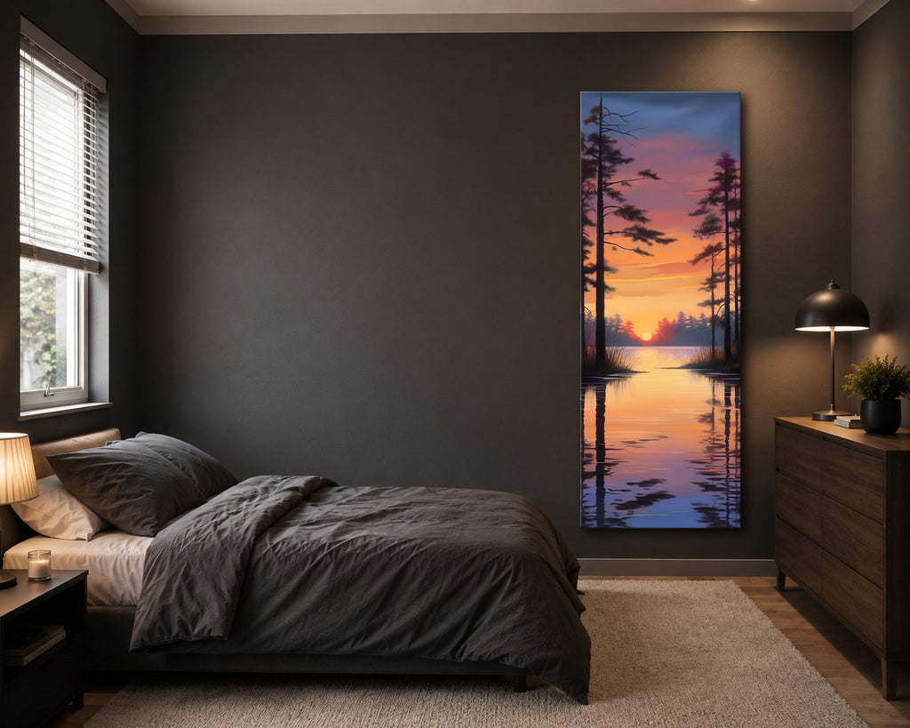 Pine Lake Sunset Reflection canvas wall art, unframed canvas