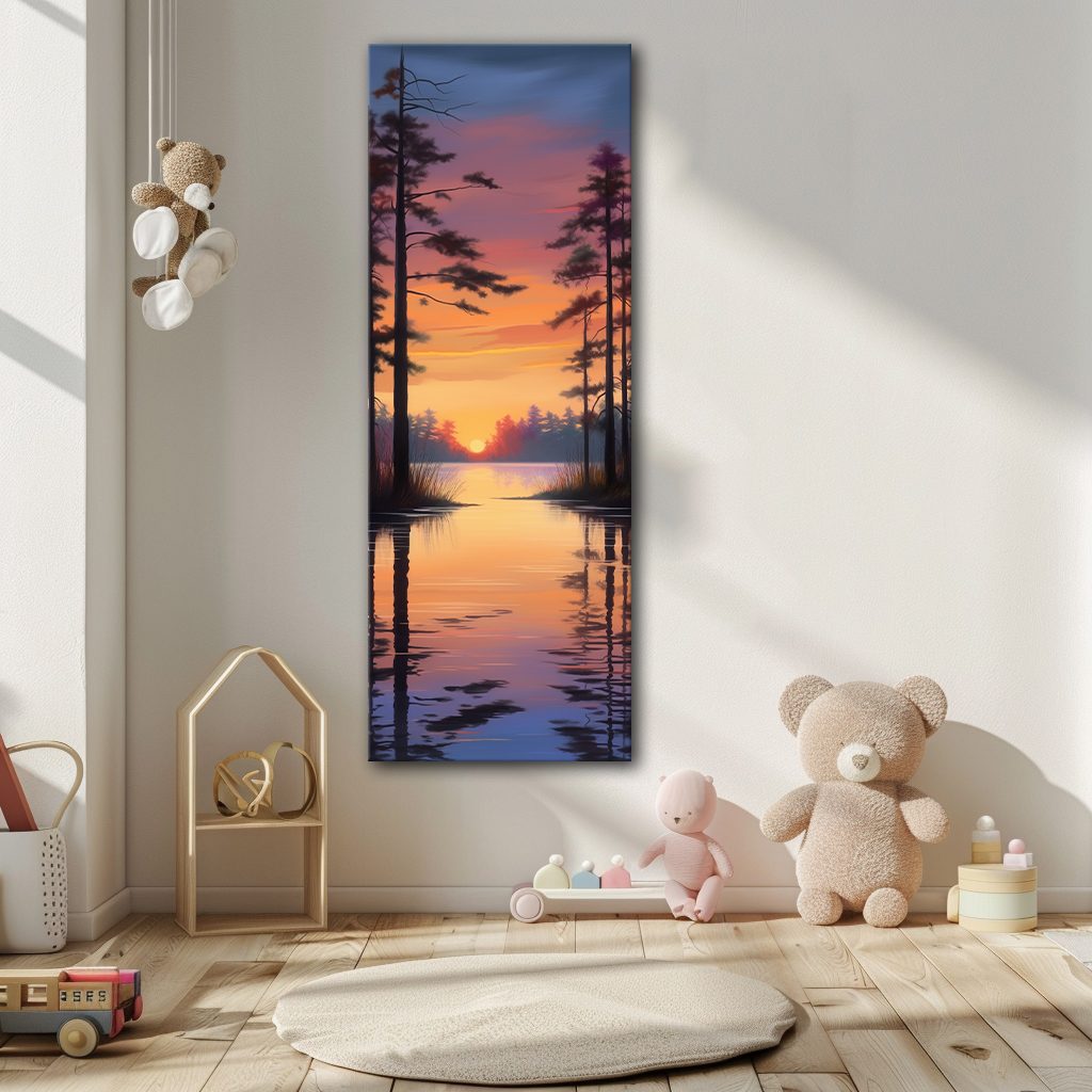 Pine Lake Sunset Reflection canvas wall art, unframed canvas