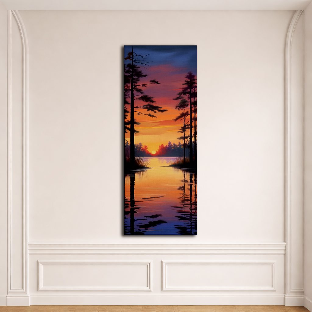Pine Lake Sunset Reflection canvas wall art, unframed canvas