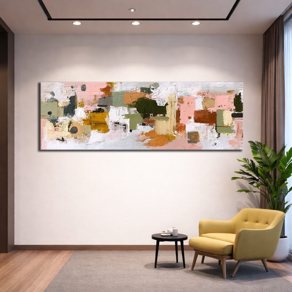 Pink and Olive Color Block Abstract canvas wall art, unframed canvas