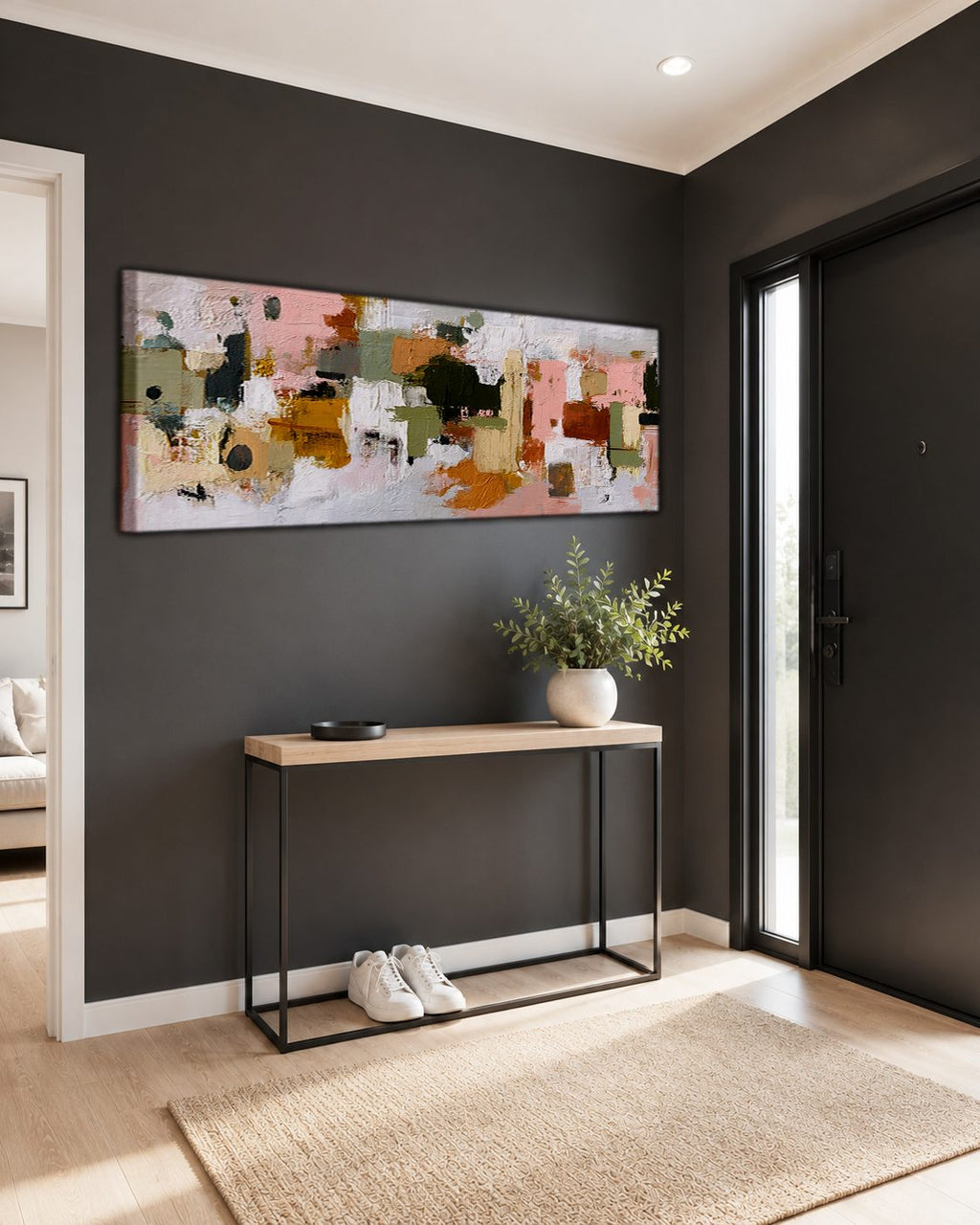 Pink and Olive Color Block Abstract canvas wall art, unframed canvas