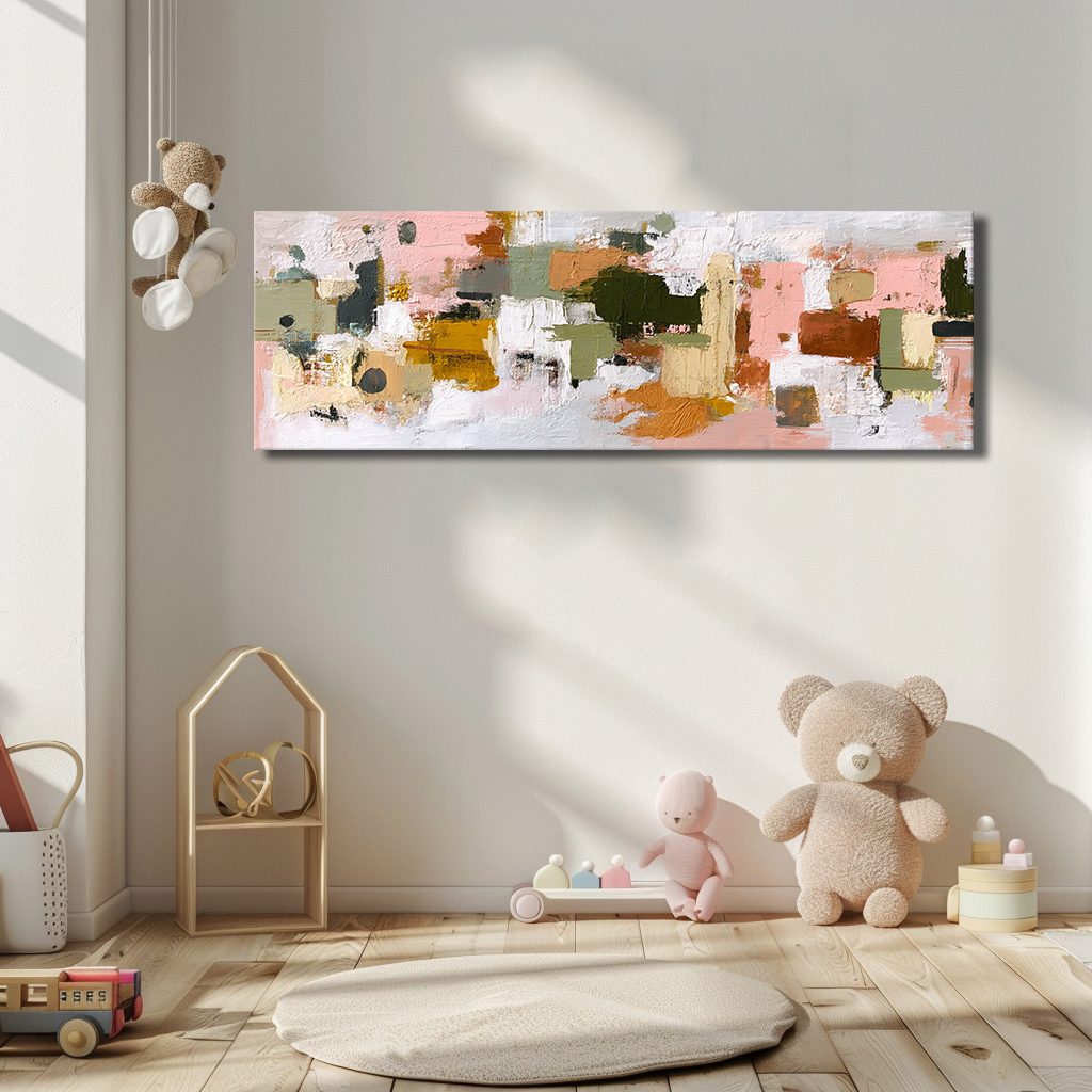 Pink and Olive Color Block Abstract canvas wall art, unframed canvas