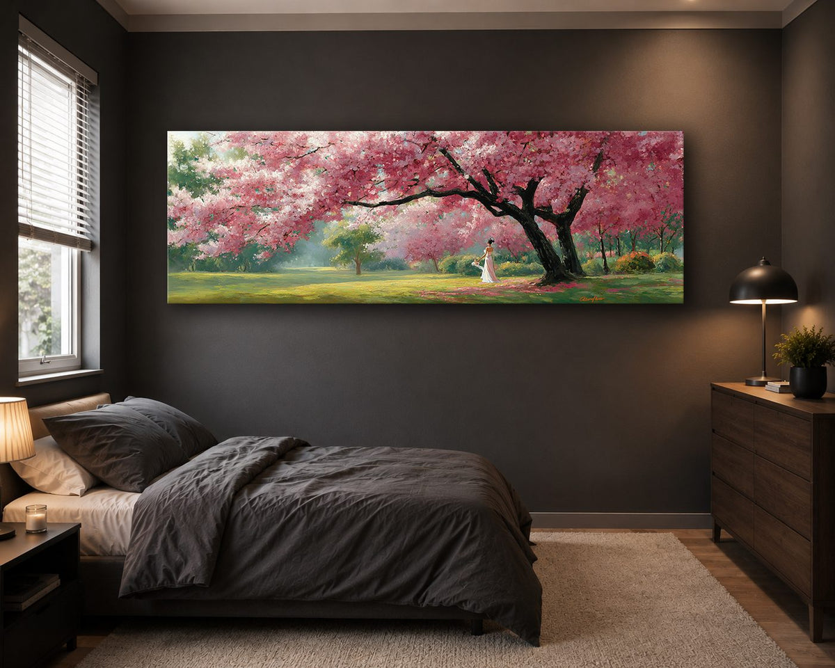 Pink Cherry Blossom Tree Park canvas wall art, unframed canvas