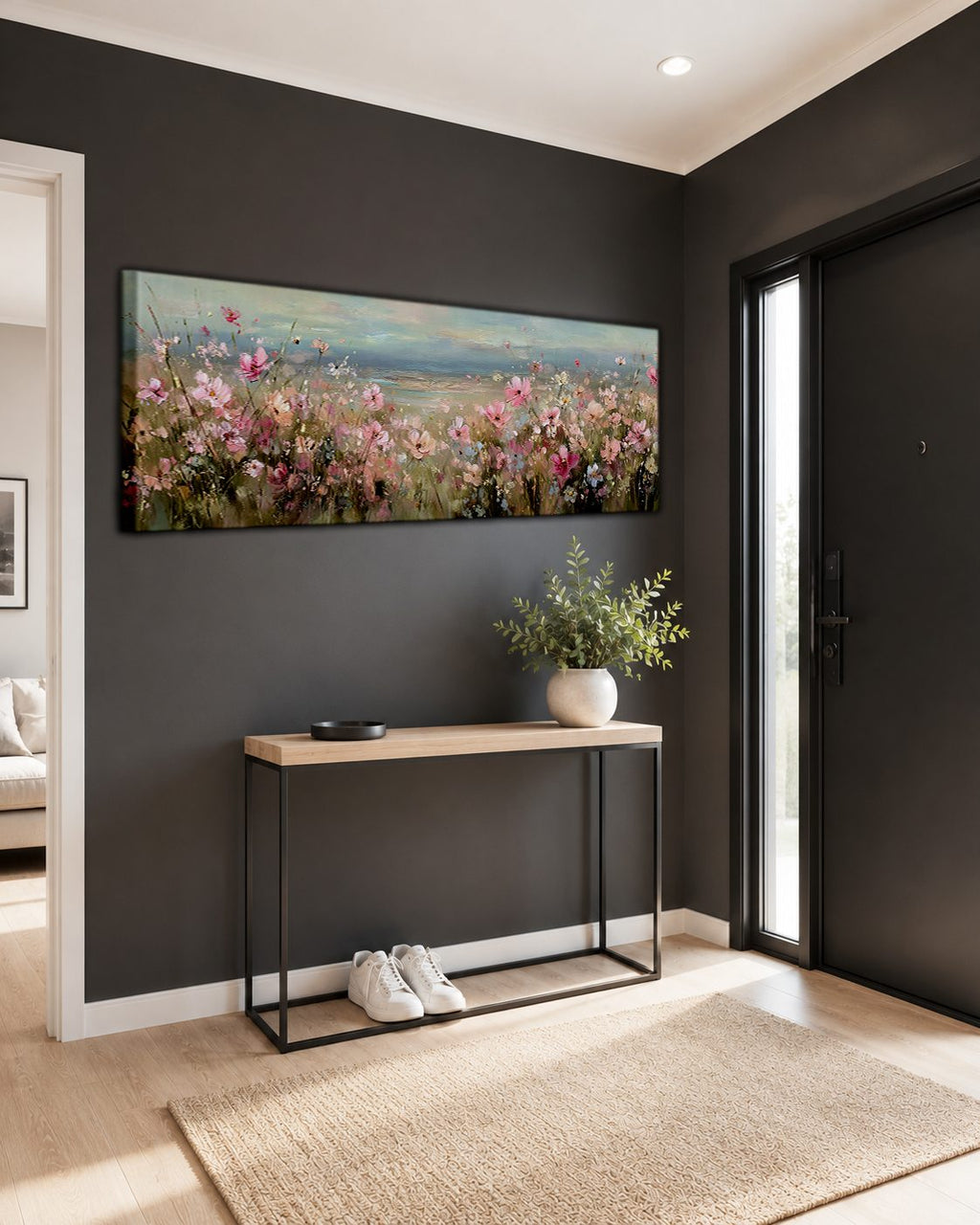 Pink Cosmos Flower Meadow canvas wall art, unframed canvas