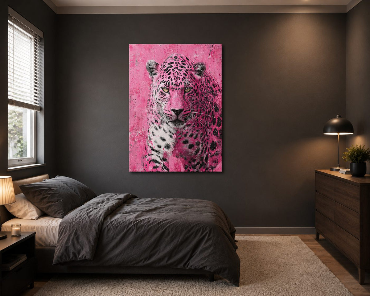 Pink Leopard Pop Art canvas wall art, unframed canvas
