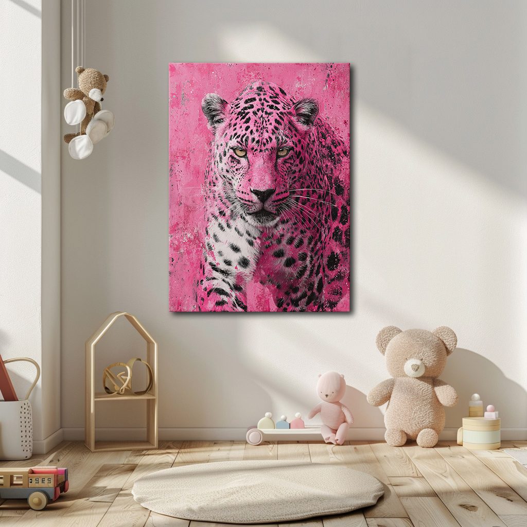 Pink Leopard Pop Art canvas wall art, unframed canvas