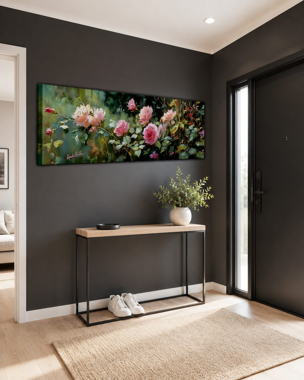 Pink Rose Garden canvas wall art, unframed canvas