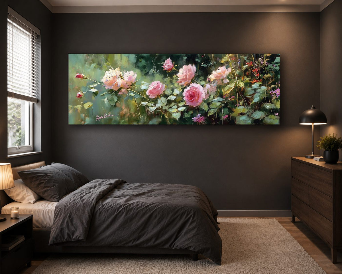 Pink Rose Garden canvas wall art, unframed canvas
