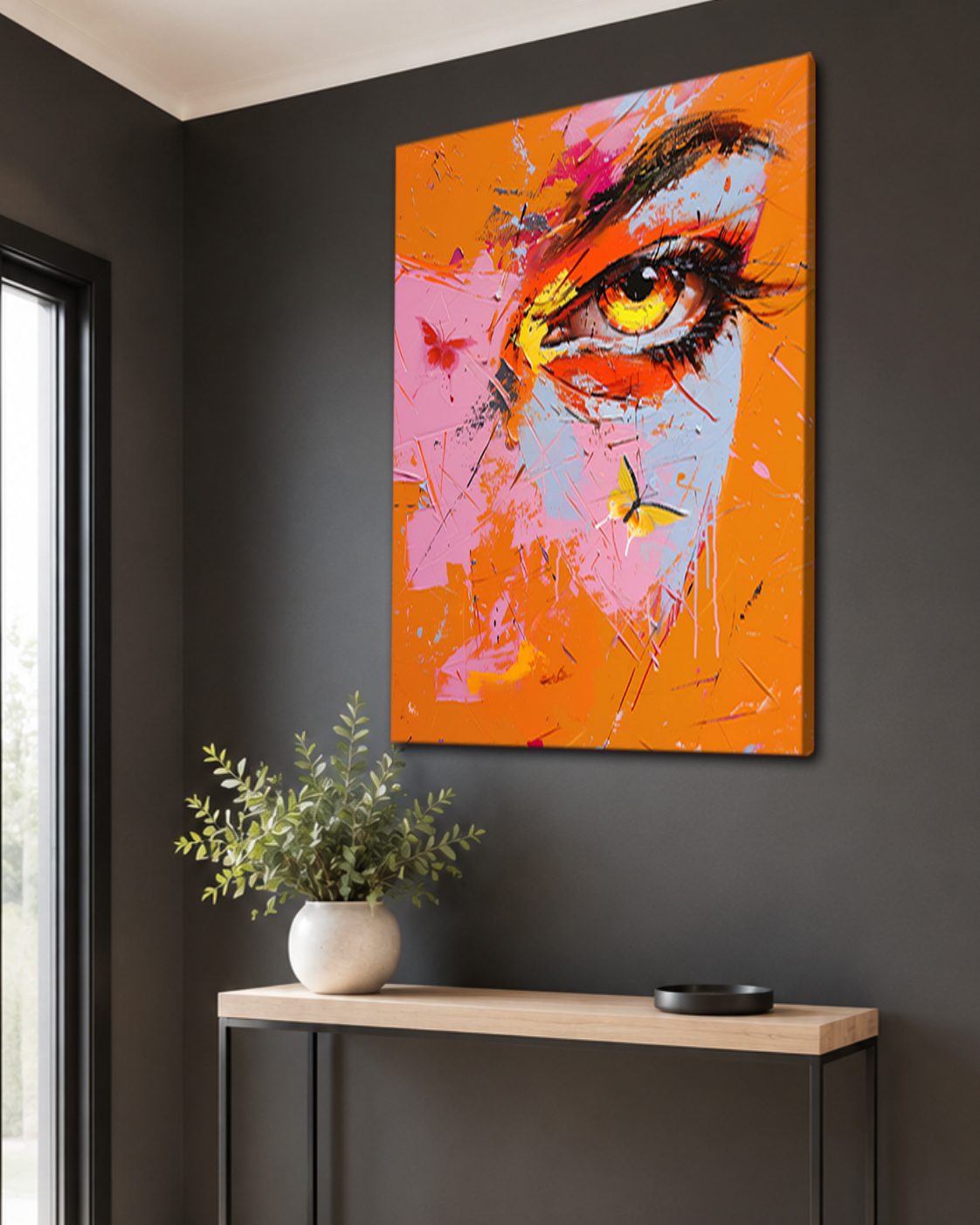 Pop Art Eye with Butterflies canvas wall art, unframed canvas