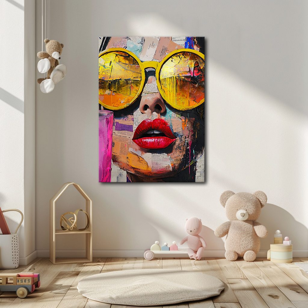 Pop Art Woman with Yellow Sunglasses canvas wall art, unframed canvas