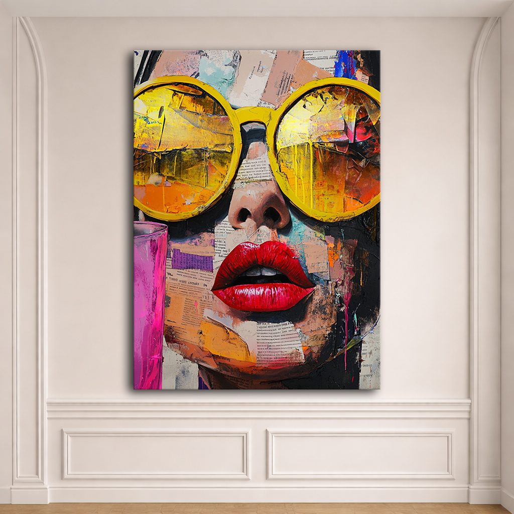 Pop Art Woman with Yellow Sunglasses canvas wall art, unframed canvas