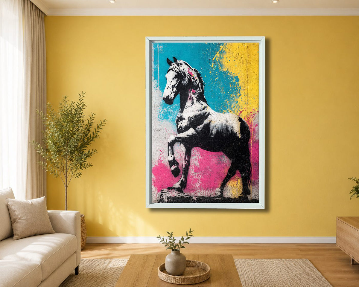Pop Art Zebra Horse Graffiti canvas wall art, white floating frame