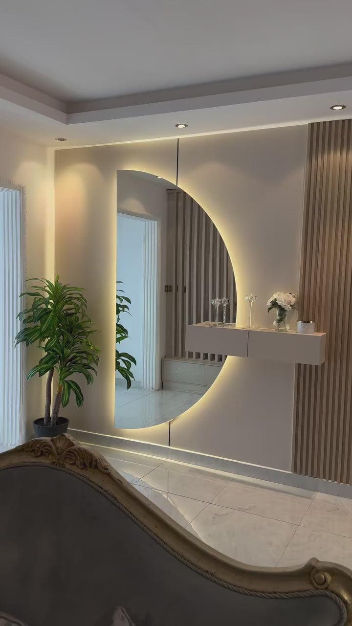 D-Shaped LED Backlit Wall Mirror