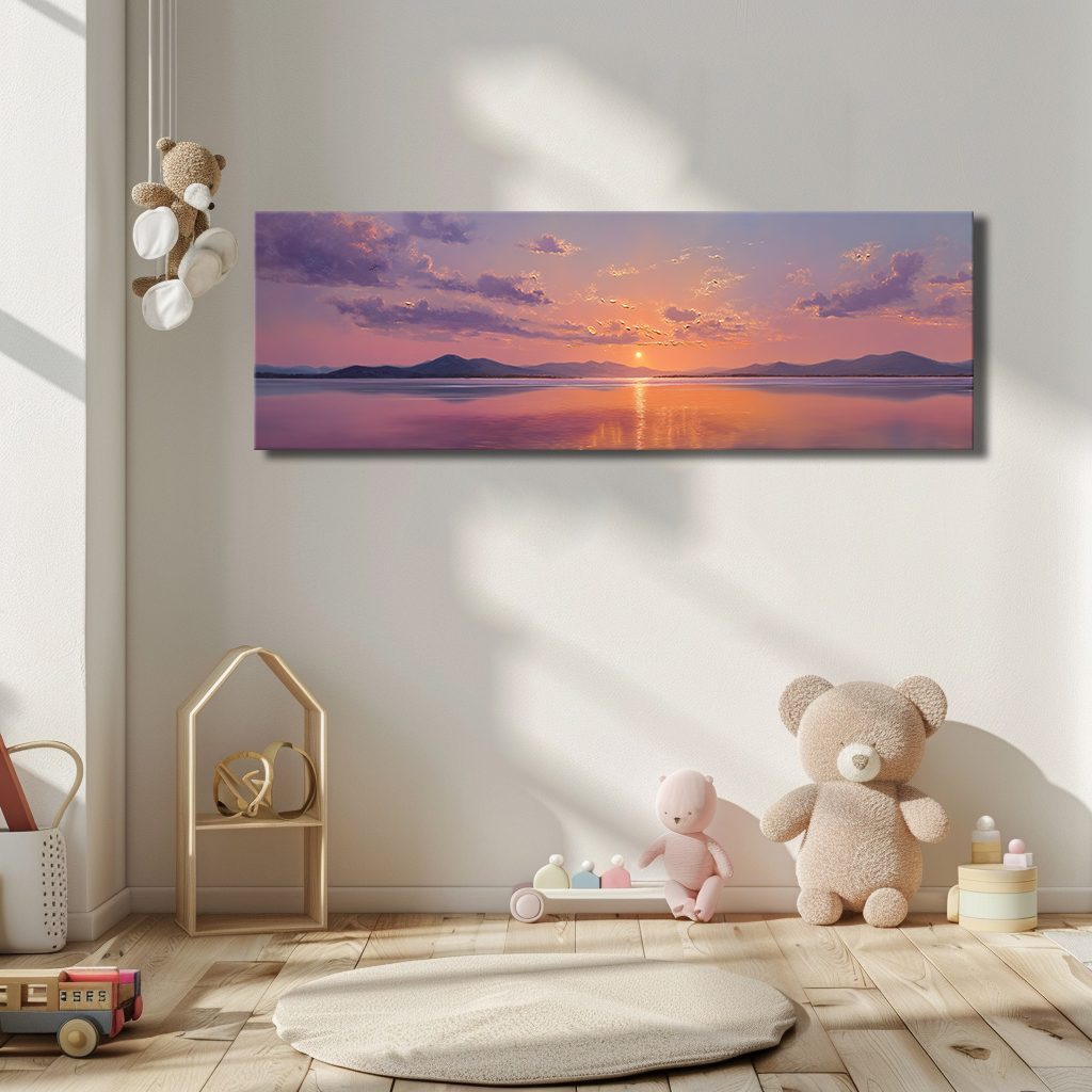 Purple Sunset over Calm Lake canvas wall art, unframed canvas
