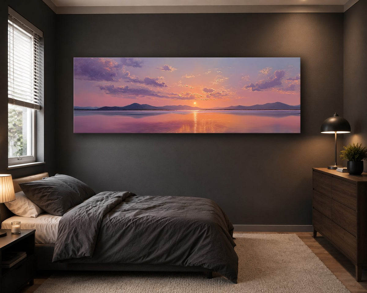 Purple Sunset over Calm Lake canvas wall art, unframed canvas