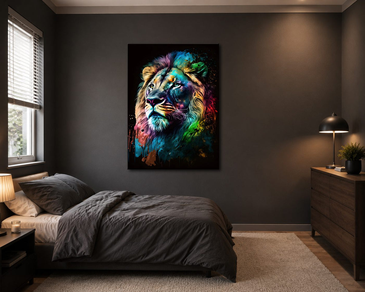 Rainbow Lion Portrait canvas wall art, unframed canvas