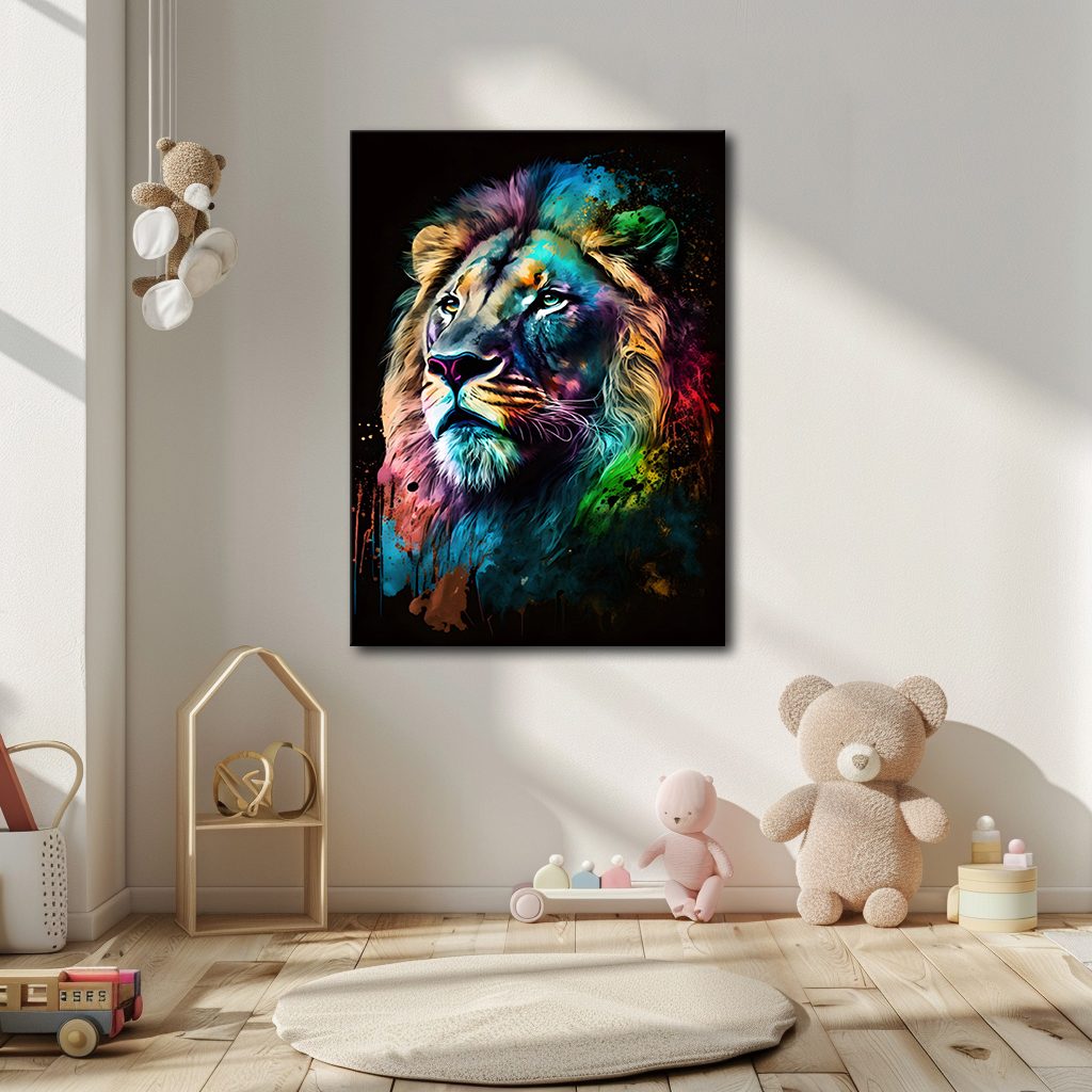 Rainbow Lion Portrait canvas wall art, unframed canvas