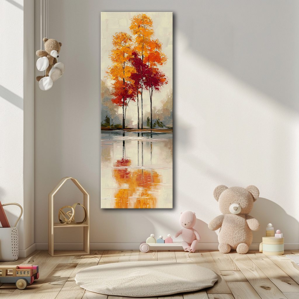Red Autumn Trees Lake Reflection canvas wall art, unframed canvas