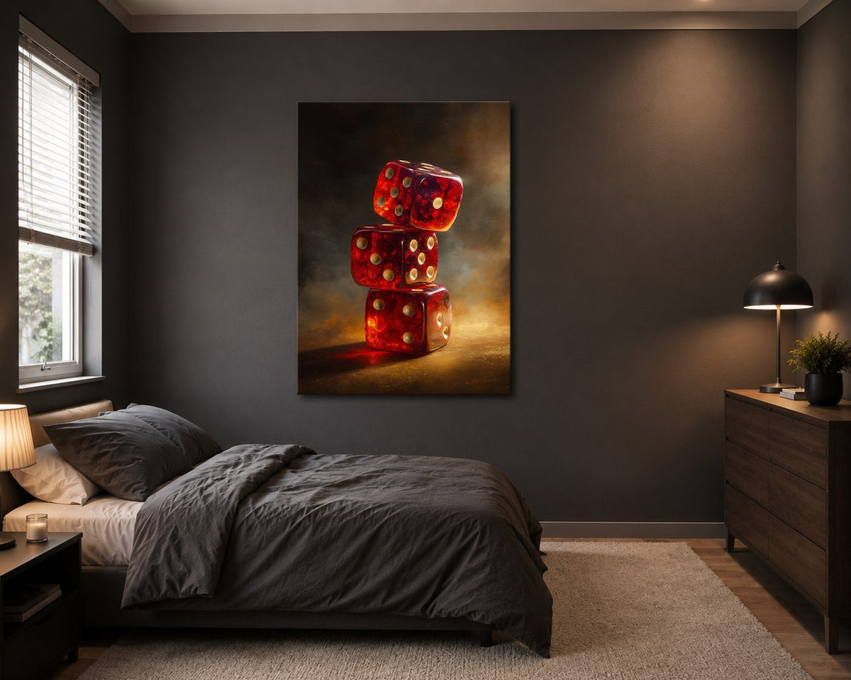Red Dice Stack Still Life canvas wall art, unframed canvas