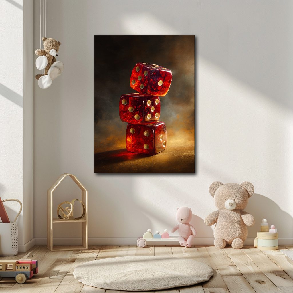 Red Dice Stack Still Life canvas wall art, unframed canvas