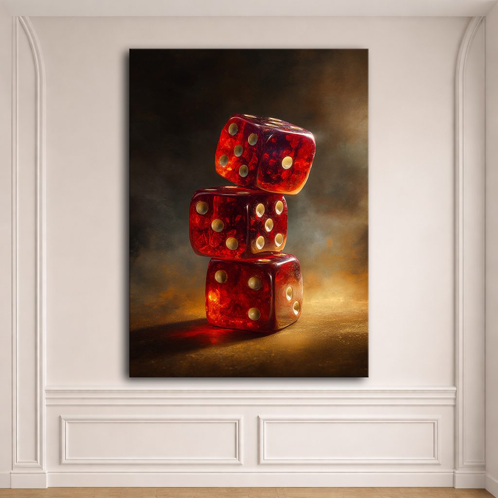 Red Dice Stack Still Life canvas wall art, unframed canvas