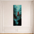 Red Pagoda in Teal Misty Forest canvas wall art, unframed canvas