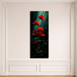 Red Poppies on Dark Green canvas wall art, unframed canvas
