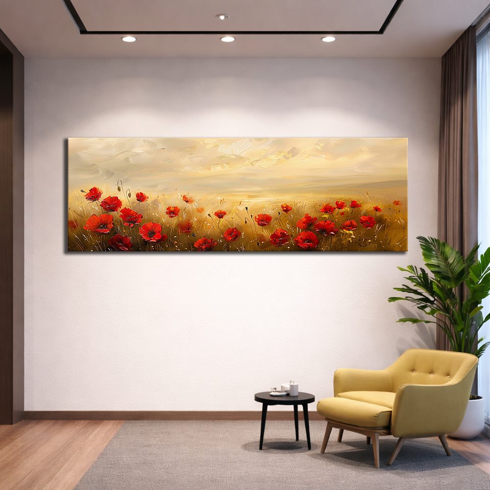 Red Poppy Field at Sunset canvas wall art, unframed canvas