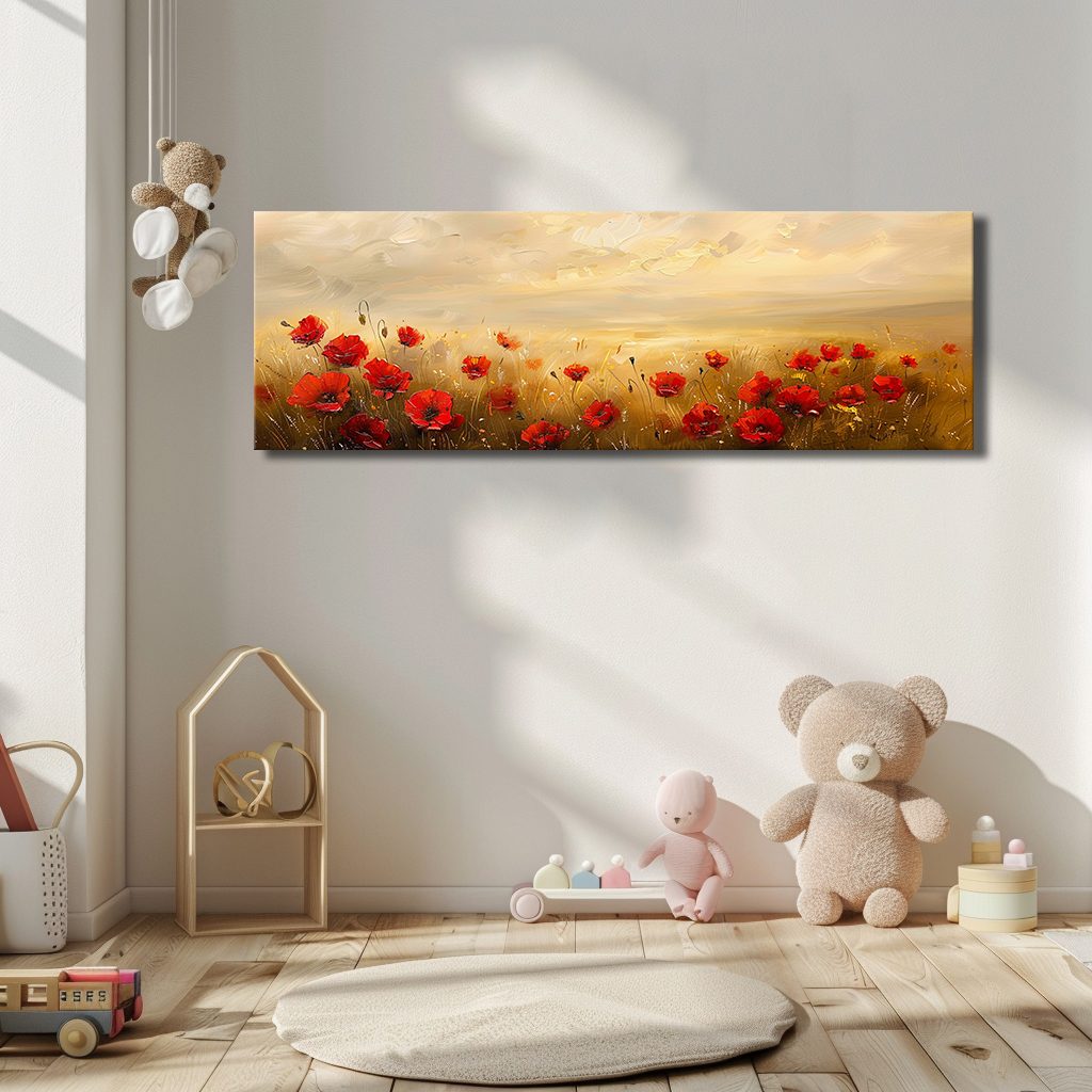 Red Poppy Field at Sunset canvas wall art, unframed canvas
