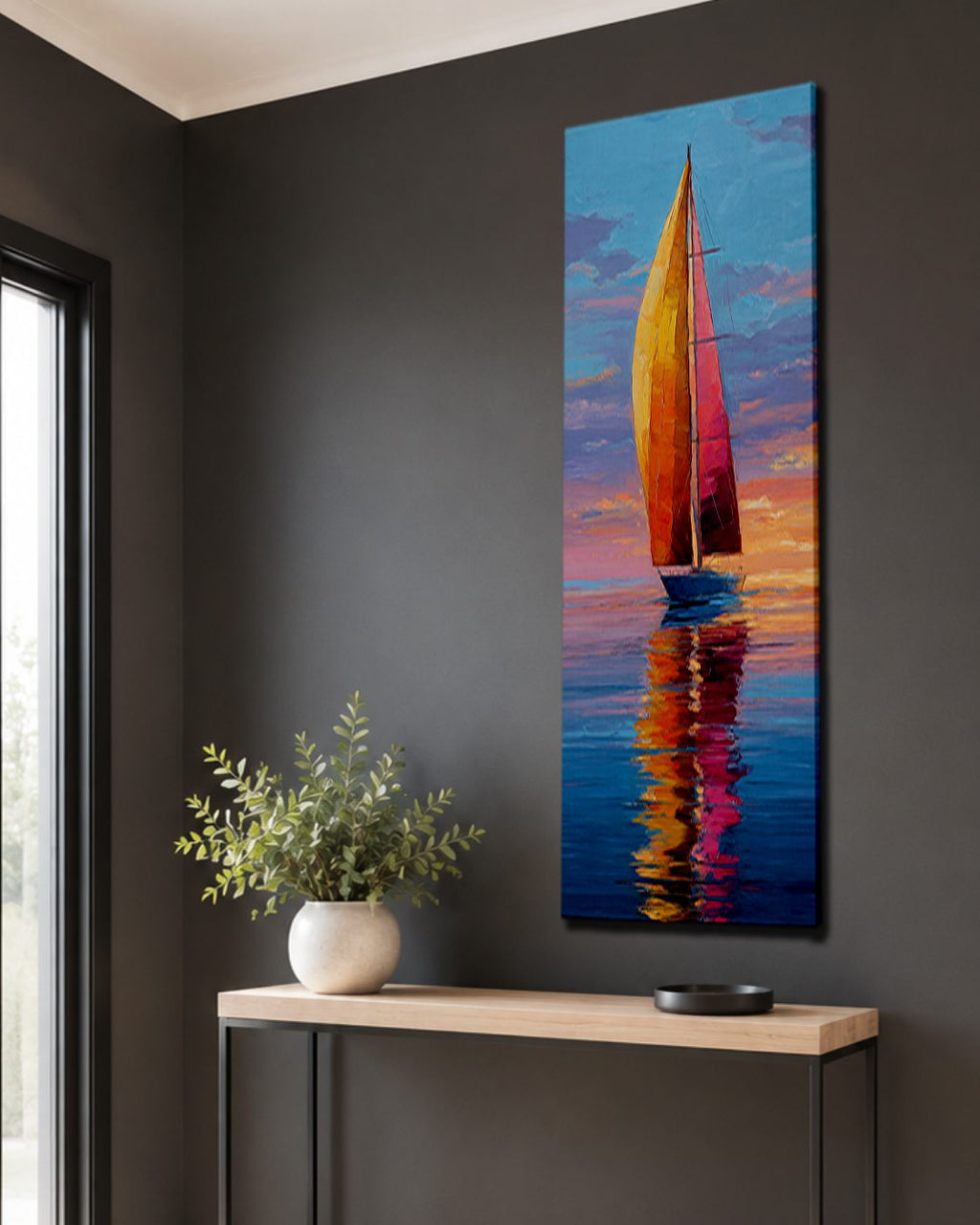Red Sailboat at Sunset canvas wall art, unframed canvas