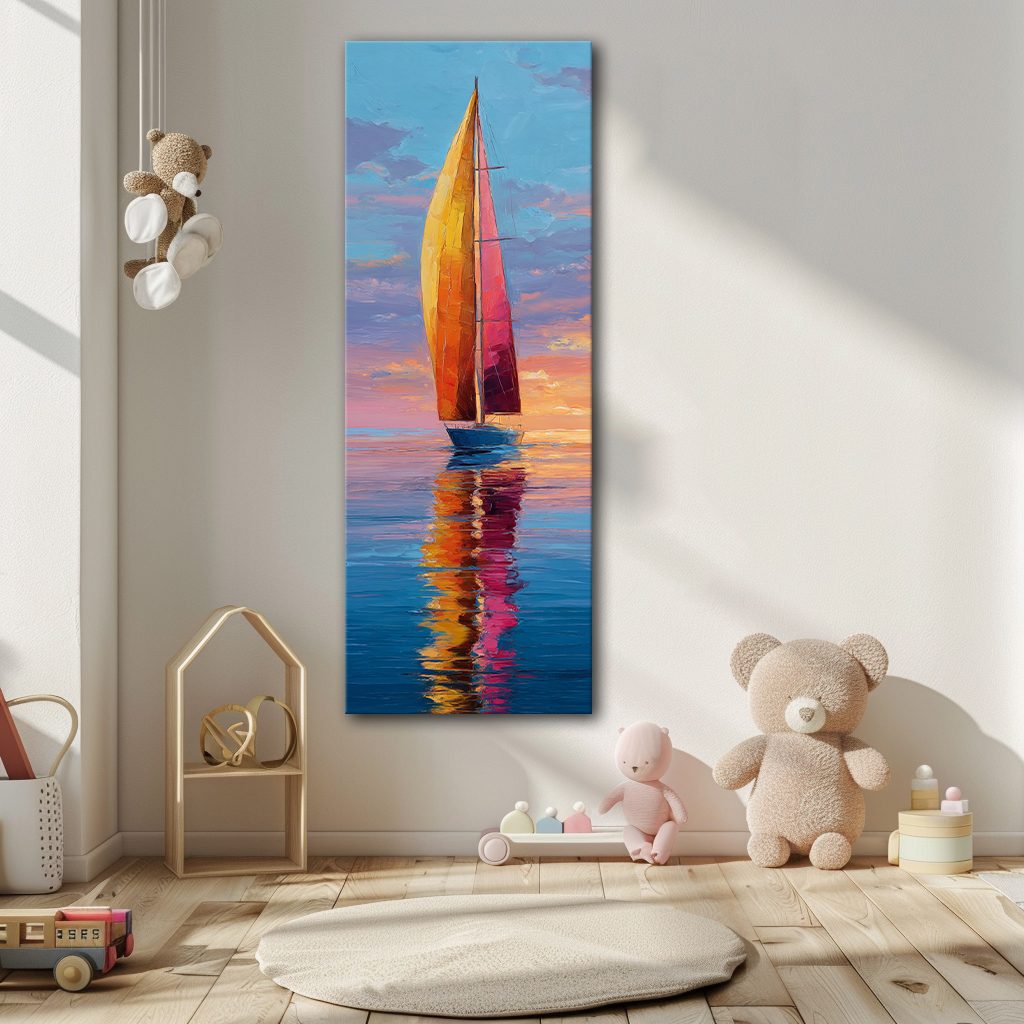 Red Sailboat at Sunset canvas wall art, unframed canvas