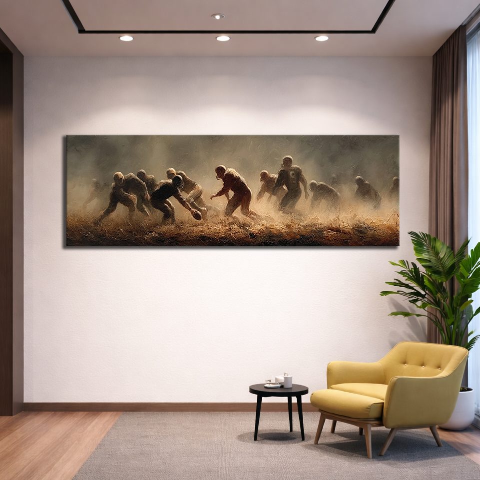 Rugby Players in the Dust canvas wall art, unframed canvas