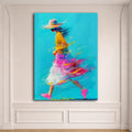 Running Girl in Colorful Dress canvas wall art, unframed canvas