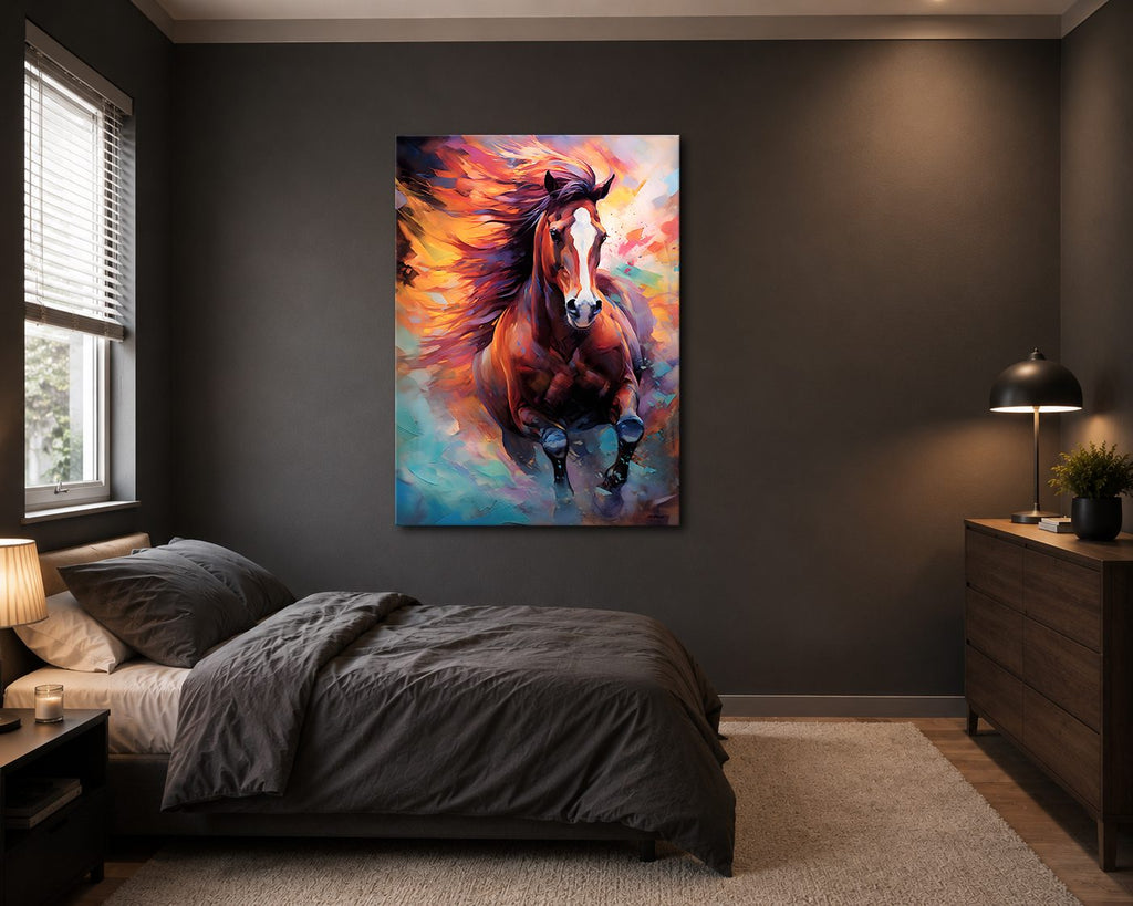 Running Horse in Vibrant Colors canvas wall art, unframed canvas
