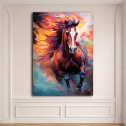 Running Horse in Vibrant Colors canvas wall art, unframed canvas
