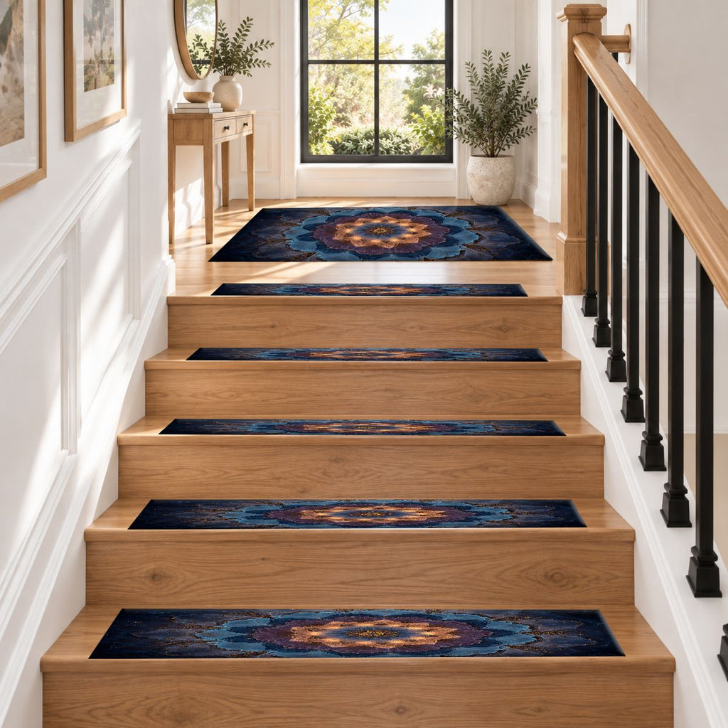 Blue Lotus Mandala Glow non-slip stair mat