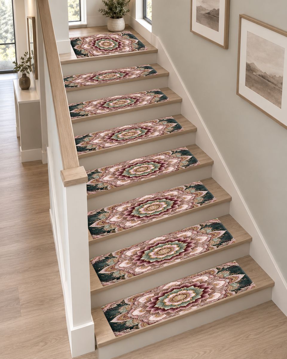 Blush Pink Lotus Mandala non-slip stair mat